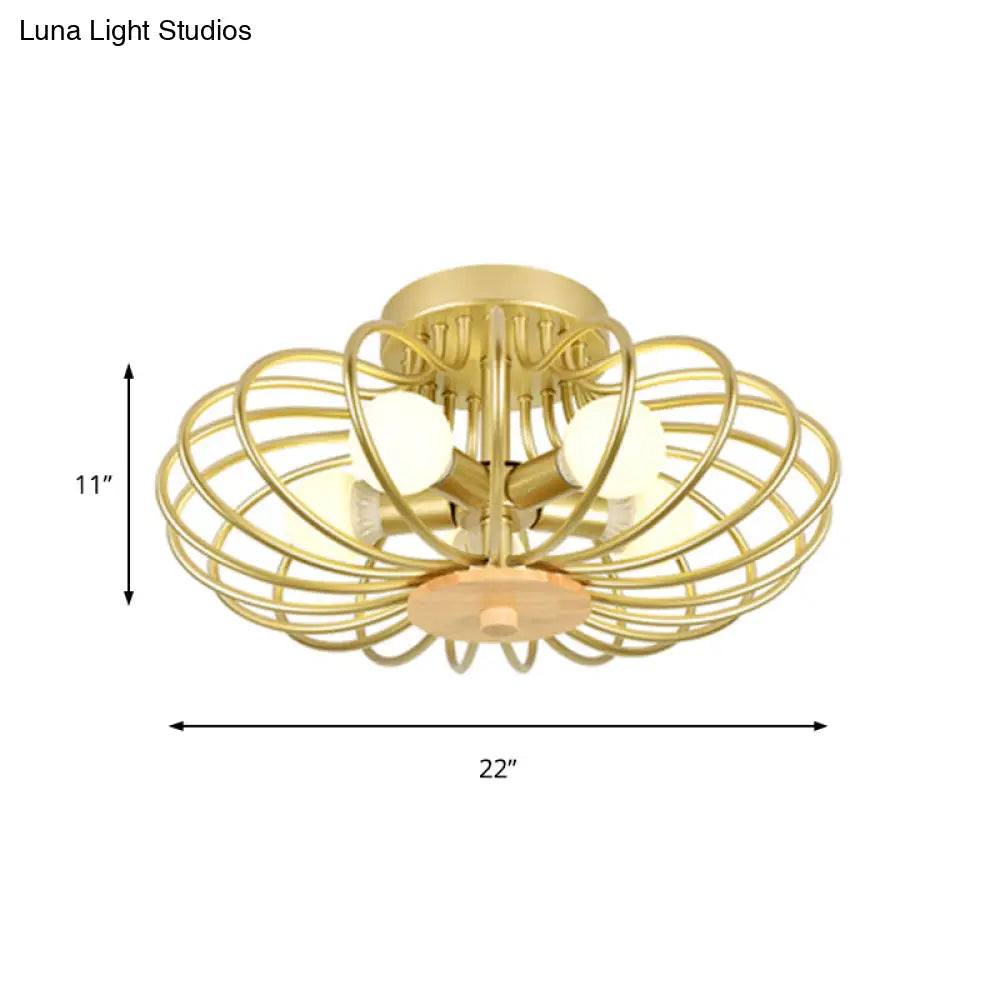 Contemporary Melon Flush Mount Light In Gold - Perfect For Corridors