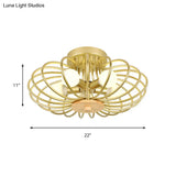 Contemporary Melon Flush Mount Light In Gold - Perfect For Corridors