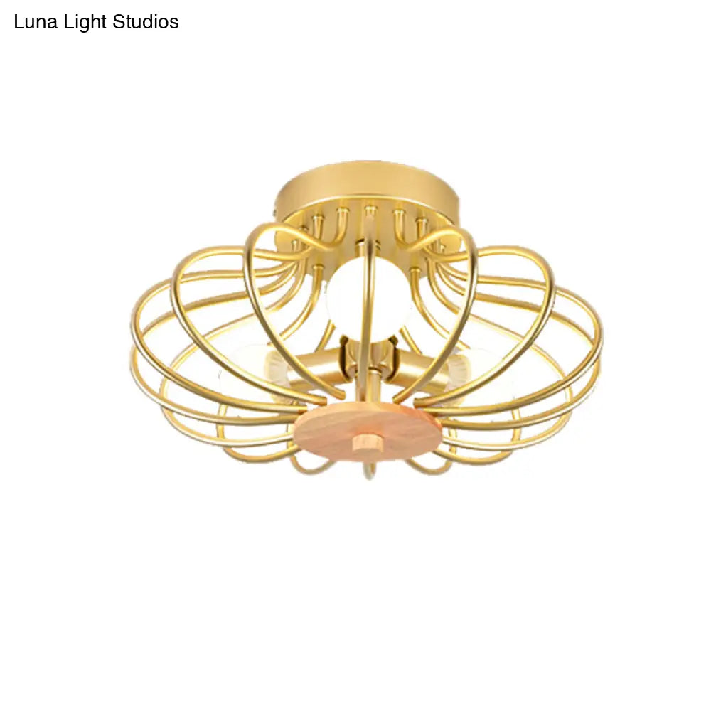 Contemporary Melon Flush Mount Light In Gold - Perfect For Corridors
