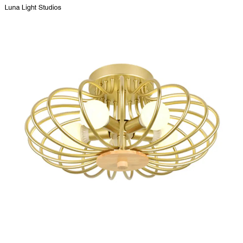 Contemporary Melon Flush Mount Light In Gold - Perfect For Corridors