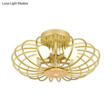 Contemporary Melon Flush Mount Light In Gold - Perfect For Corridors