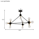 Contemporary Metal 10-Light Black Semi Flush Ceiling Light With Naked Bulb Design
