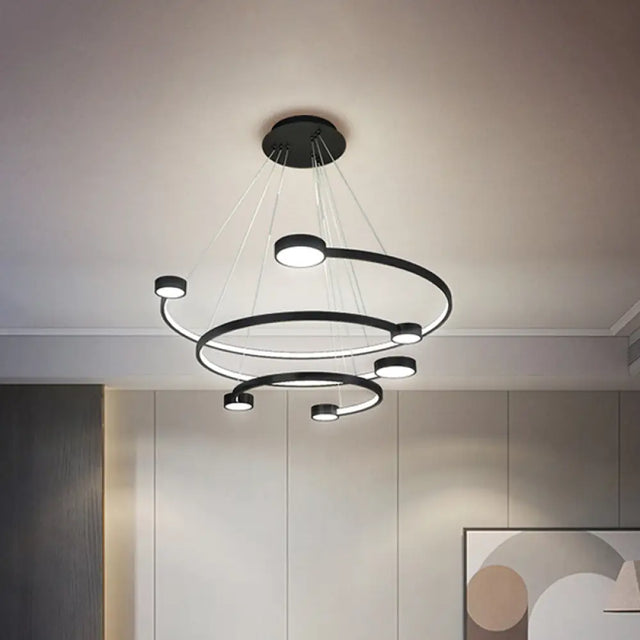 Contemporary Metal 3-Tiered C Ceiling Lamp - Black Finish Flush Mount Light With Warm/White Led
