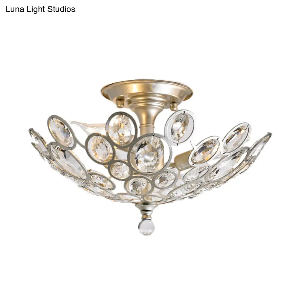 Contemporary Metal And Crystal Flush Mount Ceiling Light (3-Light) In Silver