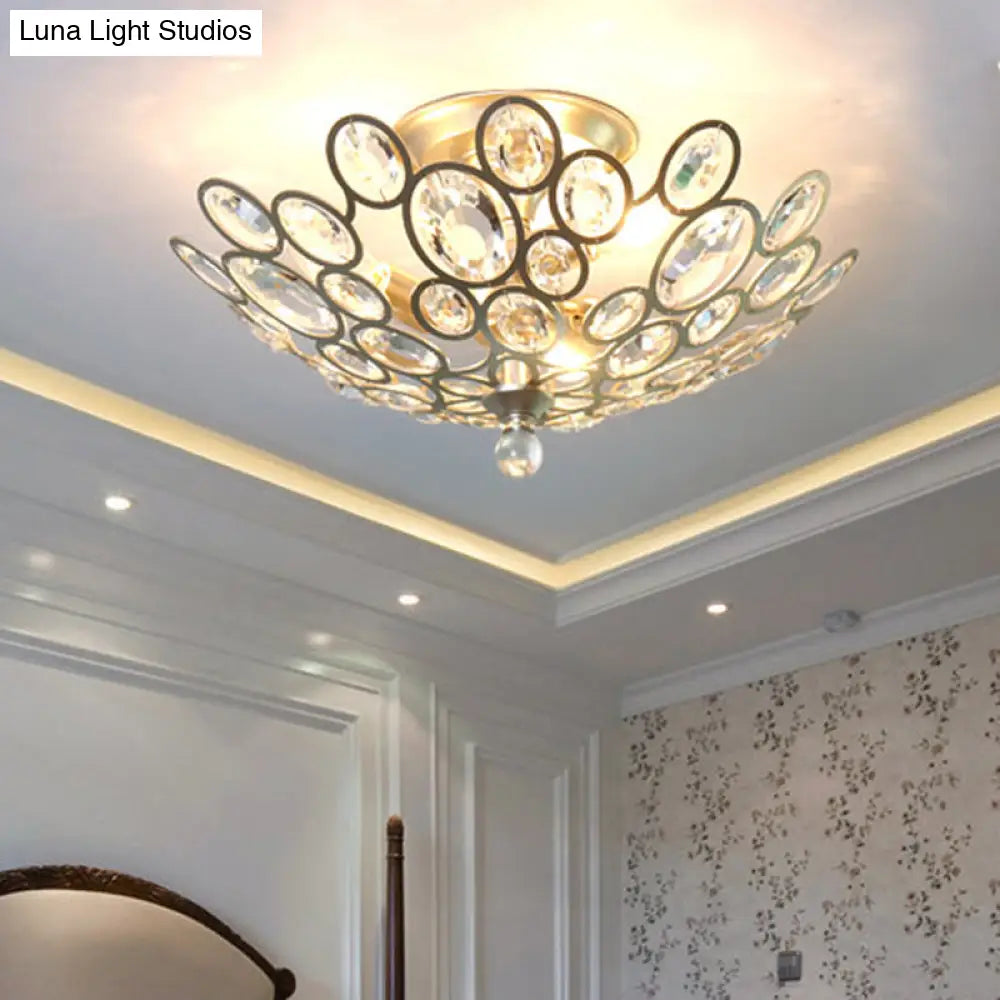 Contemporary Metal And Crystal Flush Mount Ceiling Light (3-Light) In Silver