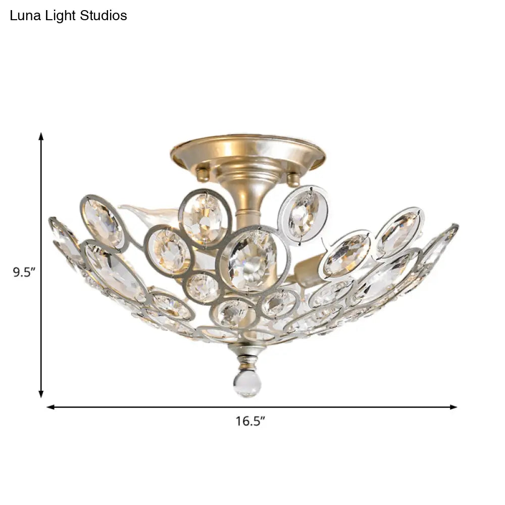 Contemporary Metal And Crystal Flush Mount Ceiling Light (3-Light) In Silver