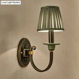 Contemporary Metal Arched Wall Light: 1 Head Black Sconce With Tapered Pleated Fabric Shade