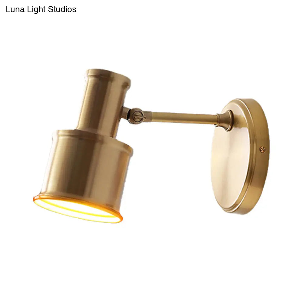 Contemporary Metal Cylinder Wall Sconce Lighting - Gold 1-Head Light For Bedroom