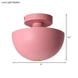 Contemporary Metal Dining Room Semi Flush Mount Ceiling Light - Pink/Yellow/Navy Bowl Design Single