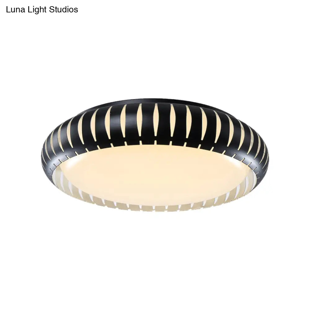 Contemporary Metal Doughnut Flush Lighting - White/Black Led Mount Fixture With Hollow - Out Design