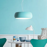 Contemporary Metal Drum Pendant Light For Dining Room Ceilings Blue