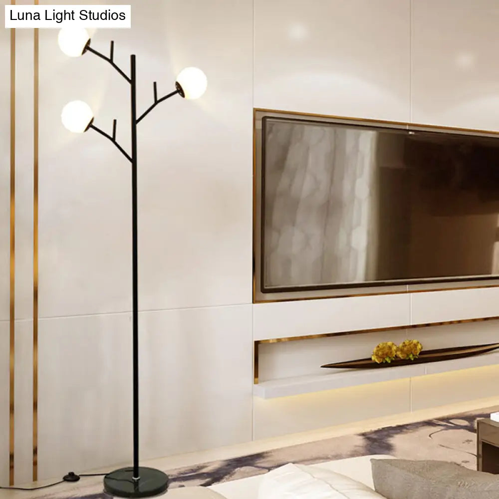 Contemporary Metal Floor Lamp - Tree-Like Design With 3 Bulbs Black/White Bedroom Lighting