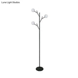 Contemporary Metal Floor Lamp - Tree-Like Design With 3 Bulbs Black/White Bedroom Lighting