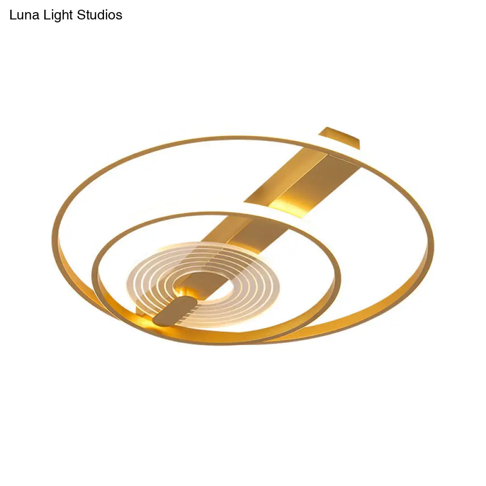 Contemporary Metal Flush Mount Led Gold Ceiling Lighting - Double Ring 16’/19.5’ Wide