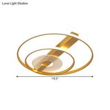Contemporary Metal Flush Mount Led Gold Ceiling Lighting - Double Ring 16’/19.5’ Wide