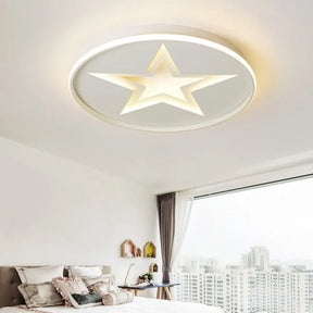 Contemporary Metal Flush Mount Star Ceiling Lamp White Finish For Living Room Illumination / 18’