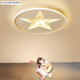 Contemporary Metal Flush Mount Star Ceiling Lamp White Finish For Living Room Illumination