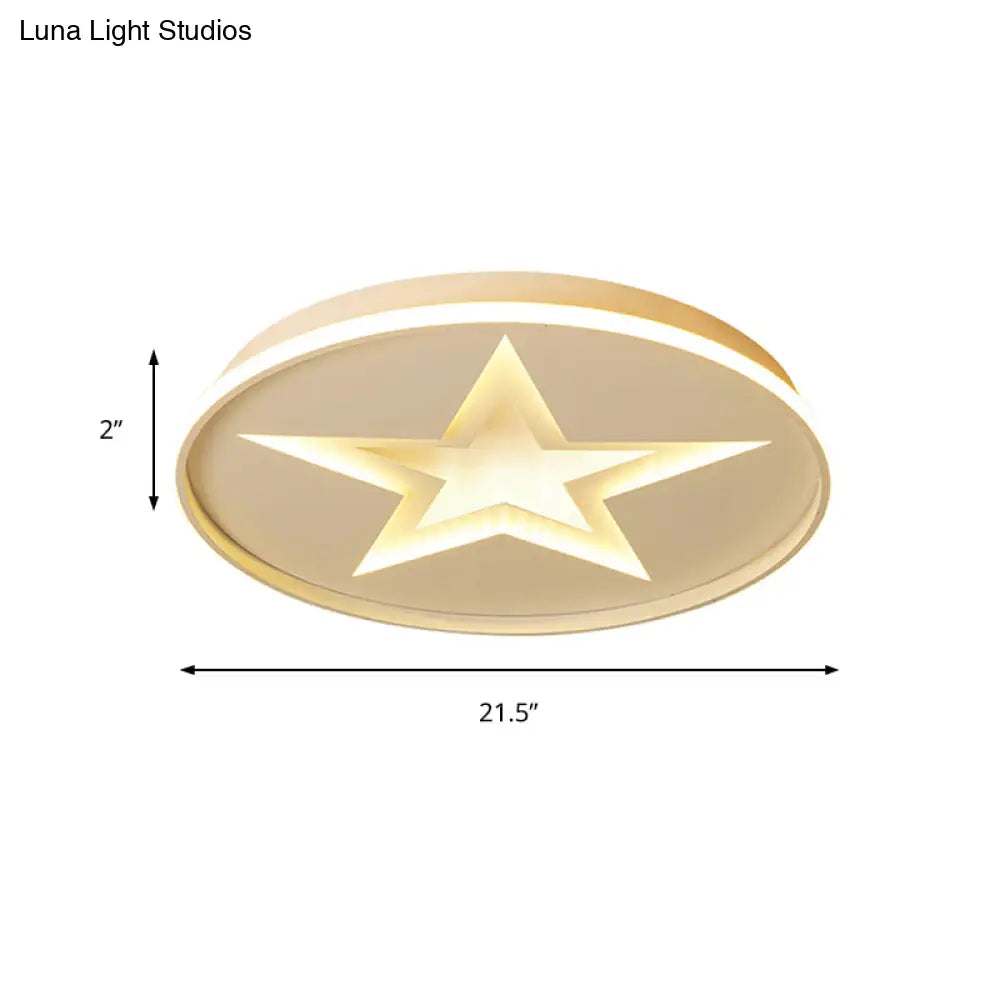 Contemporary Metal Flush Mount Star Ceiling Lamp White Finish For Living Room Illumination