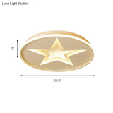 Contemporary Metal Flush Mount Star Ceiling Lamp White Finish For Living Room Illumination
