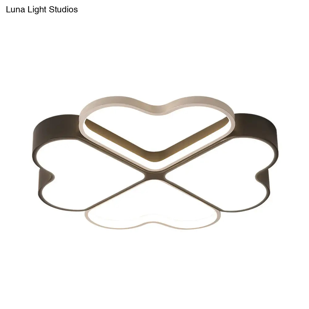 Contemporary Metal Led Black Flush Light Fixture For Bedroom - Clover Ceiling Mount
