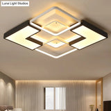 Contemporary Metal Led Ceiling Light Fixture For Living Room - Black Rectangular/Square Flush