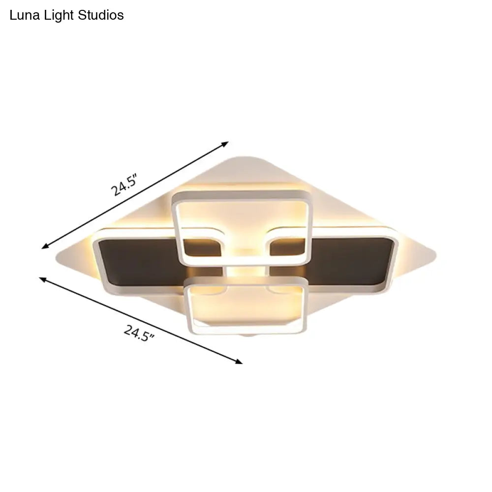 Contemporary Metal Led Multi Square Flush Mount Light In Black/White Warm/White Sizes: