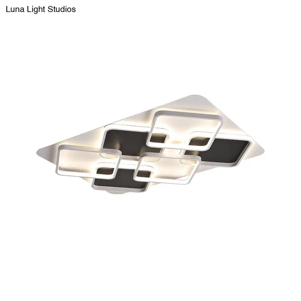Contemporary Metal Led Multi Square Flush Mount Light In Black/White Warm/White Sizes: