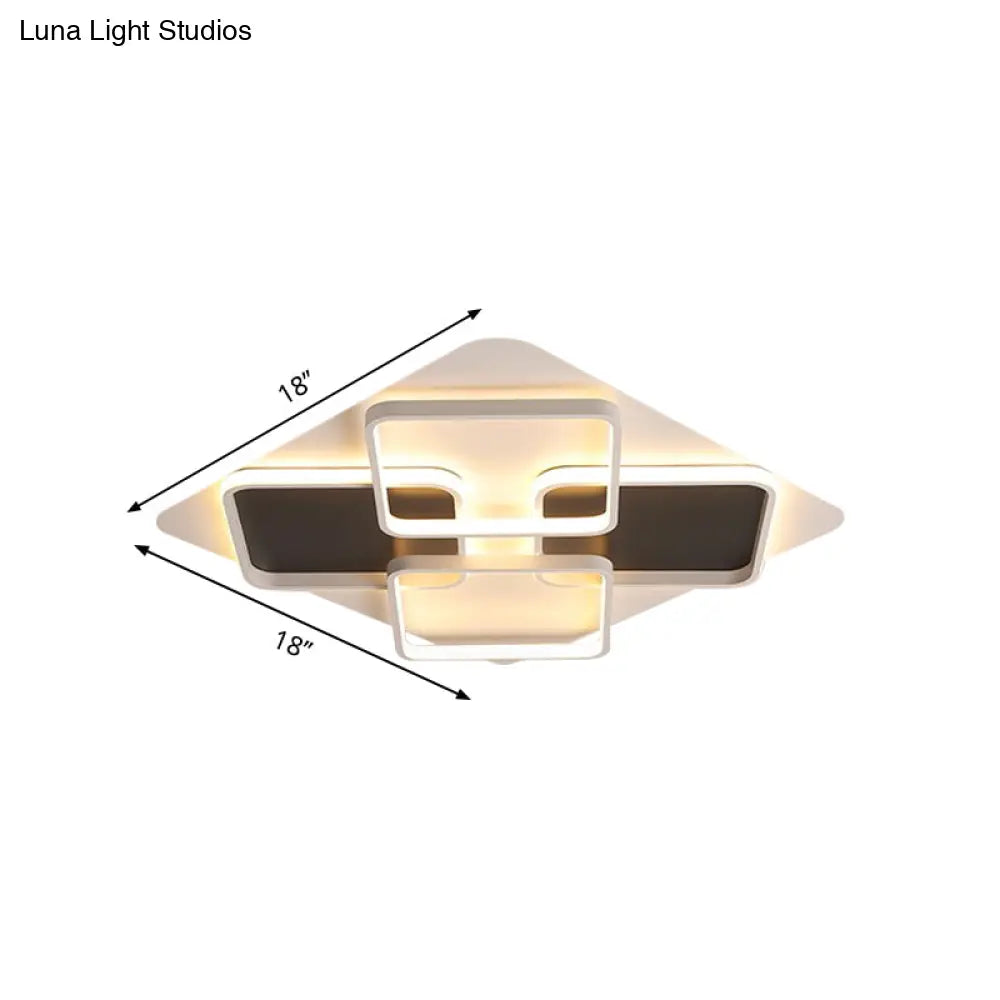 Contemporary Metal Led Multi Square Flush Mount Light In Black/White Warm/White Sizes: