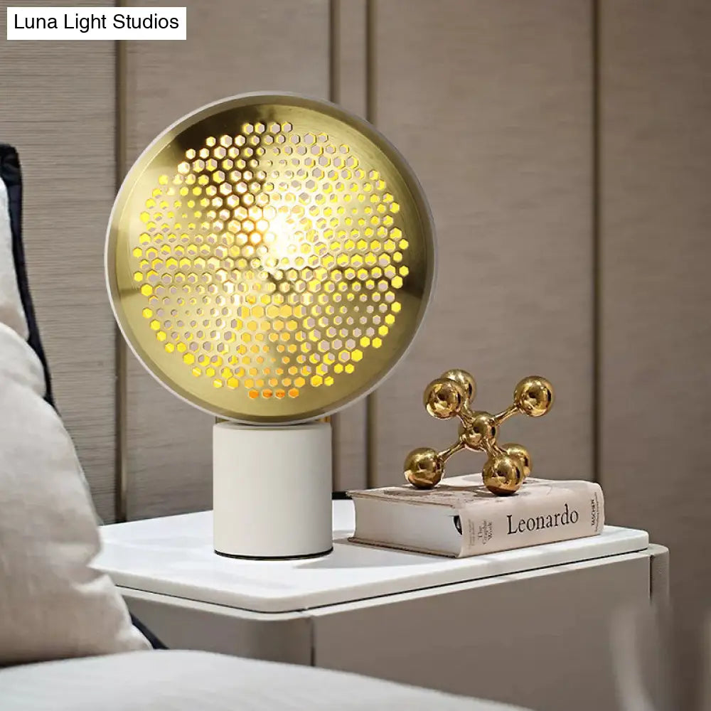 Contemporary Metal Mesh Drum Table Light In Gold/Rose Gold - 1-Light Desk Lamp With Plug-In Cord