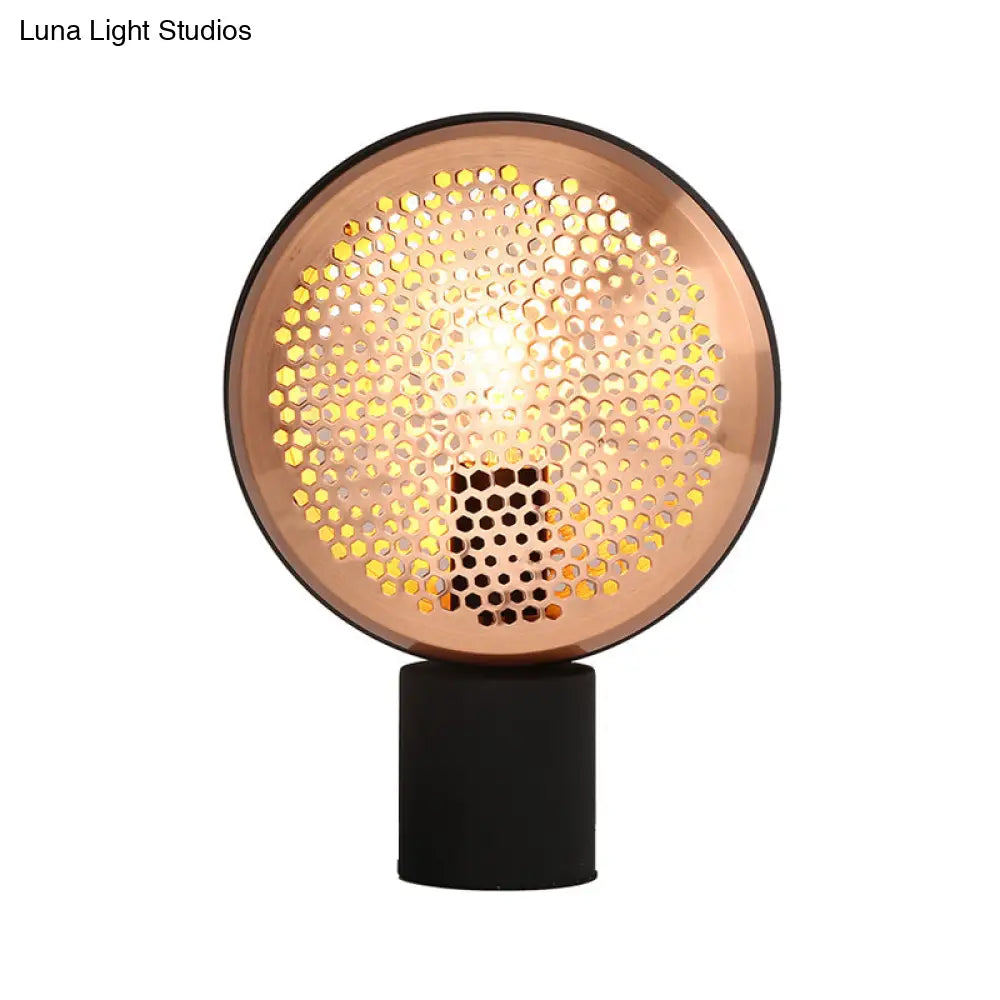 Contemporary Metal Mesh Drum Table Light In Gold/Rose Gold - 1-Light Desk Lamp With Plug-In Cord