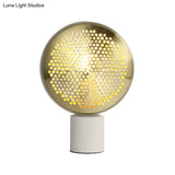 Contemporary Metal Mesh Drum Table Light In Gold/Rose Gold - 1-Light Desk Lamp With Plug-In Cord
