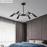 Contemporary Metal Pendant Chandelier - Spider Ceiling Lamp With 6/8 Black/White Lights