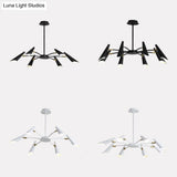 Contemporary Metal Pendant Chandelier - Spider Ceiling Lamp With 6/8 Black/White Lights