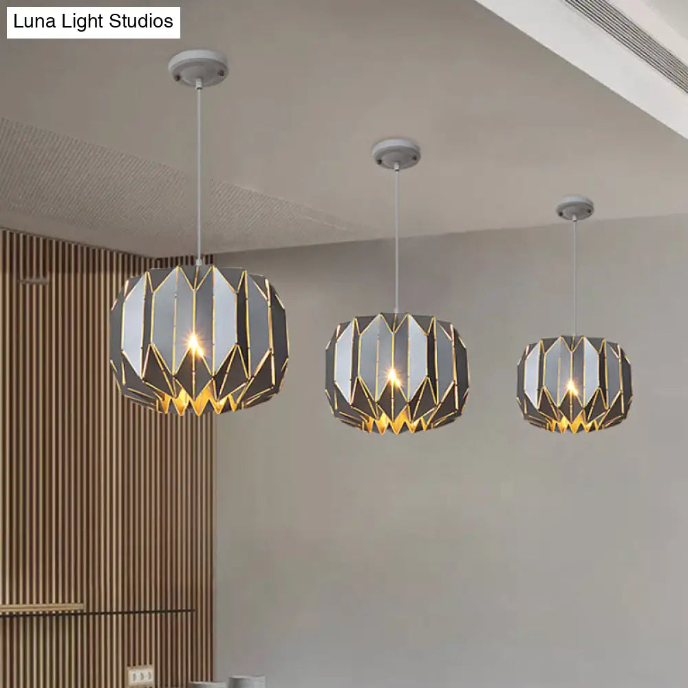 Contemporary Metal Pendant Lamp for Restaurants - Black/Silver Origami Design