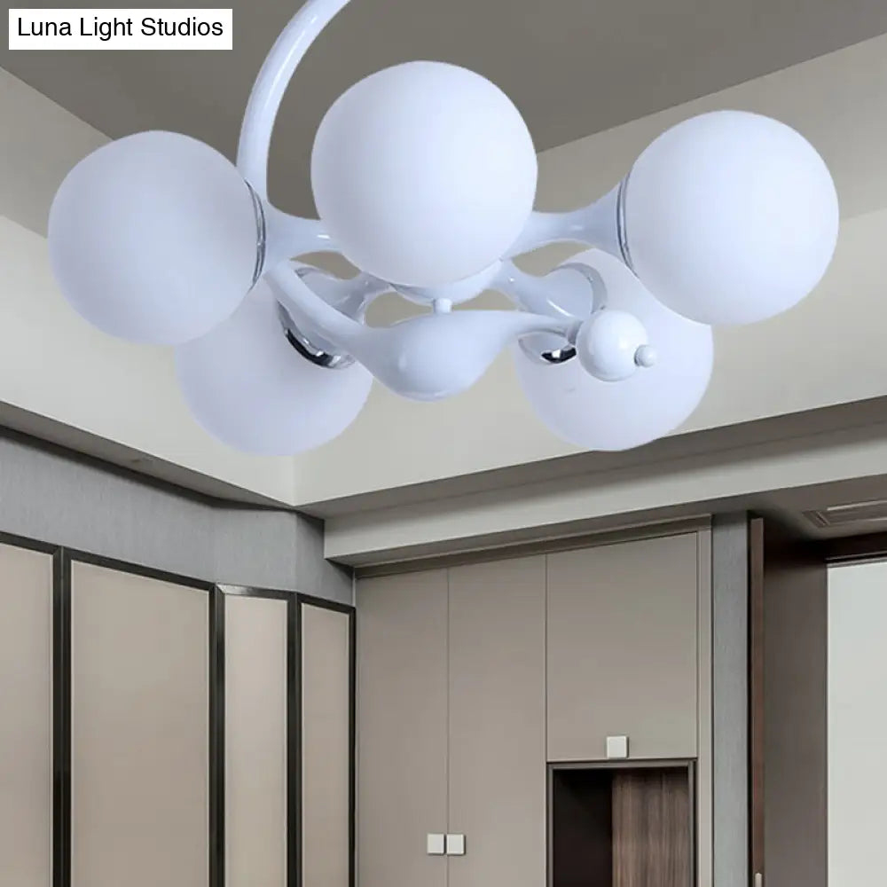 Contemporary Metal Pendant Light With Spherical Shade - 5 Bulbs White Ideal For Office Décor