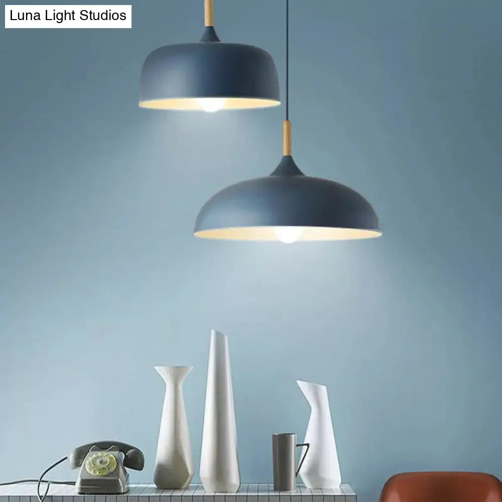 Contemporary Metal Pendant Light With Wood Cork - Geometry Dining Room Ceiling Lamp 1 Bulb