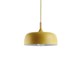 Contemporary Metal Pendant Light With Wood Cork - Geometry Dining Room Ceiling Lamp 1 Bulb Yellow /
