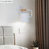 Contemporary Metal Wall Light Sconce - Cylindrical 5 W Gray/White/Green Mounts Over Table