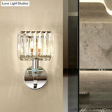 Contemporary Metal Wall Sconce - Cubic Design With Clear Crystal Block Chrome Finish