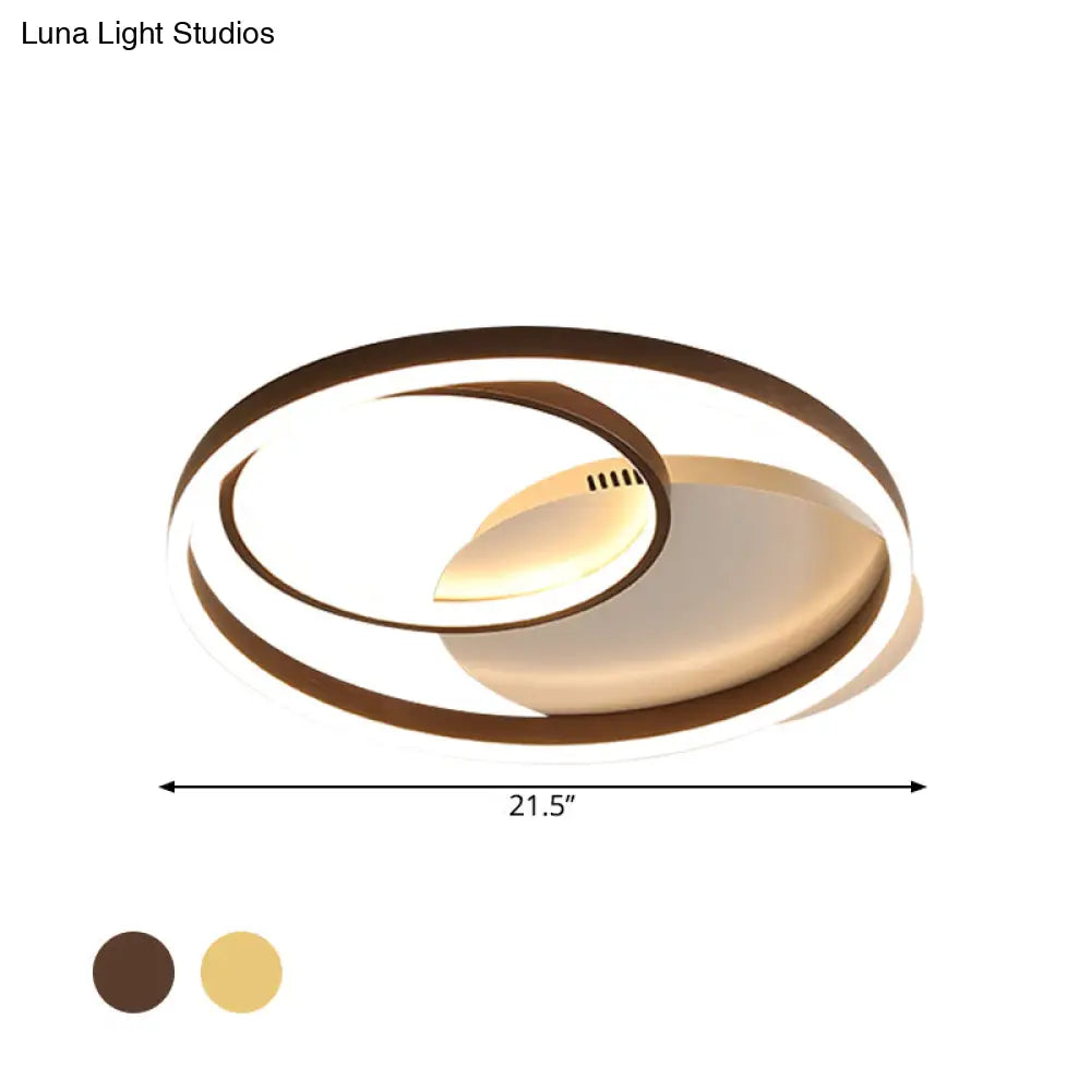 Contemporary Metallic Gold/Coffee Led Ceiling Light Fixture - Halo Ring Flush Mount Warm/White