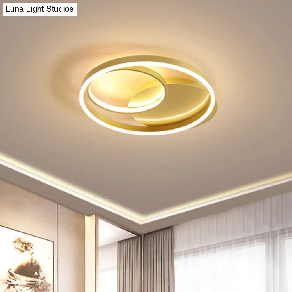 Contemporary Metallic Gold/Coffee Led Ceiling Light Fixture - Halo Ring Flush Mount Warm/White