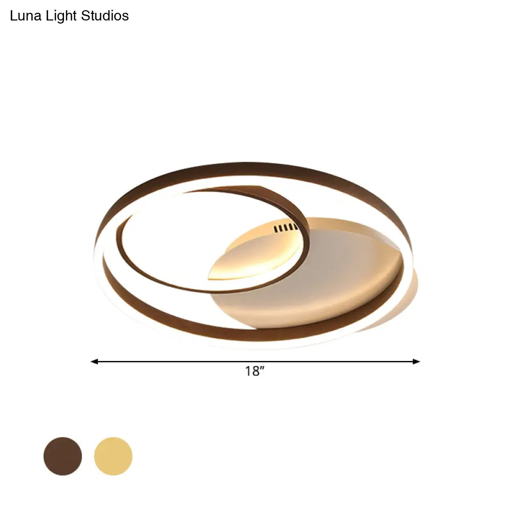Contemporary Metallic Gold/Coffee Led Ceiling Light Fixture - Halo Ring Flush Mount Warm/White