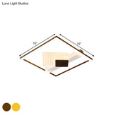 Contemporary Metallic Led Ceiling Light - Gold/Black Square Flush Mount In Warm/White 16’/19.5’ L