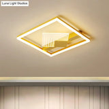 Contemporary Metallic Led Ceiling Light - Gold/Black Square Flush Mount In Warm/White 16’/19.5’ L