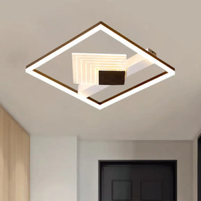 Contemporary Metallic Led Ceiling Light - Gold/Black Square Flush Mount In Warm/White 16’/19.5’