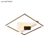 Contemporary Metallic Led Ceiling Light - Gold/Black Square Flush Mount In Warm/White 16’/19.5’ L