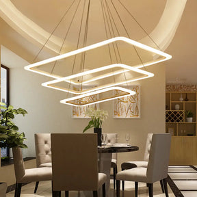Contemporary Metallic Led Chandelier Pendant Light - Rectangular Layered Design For Living Room In