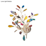 Contemporary Metallic Led Wall Mount Sconce With Agate Leaf Deco - Gold Finish