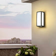 Contemporary Metallic Led Wall Sconce Light Fixture - Black Textured Rectangle Design For Patio /