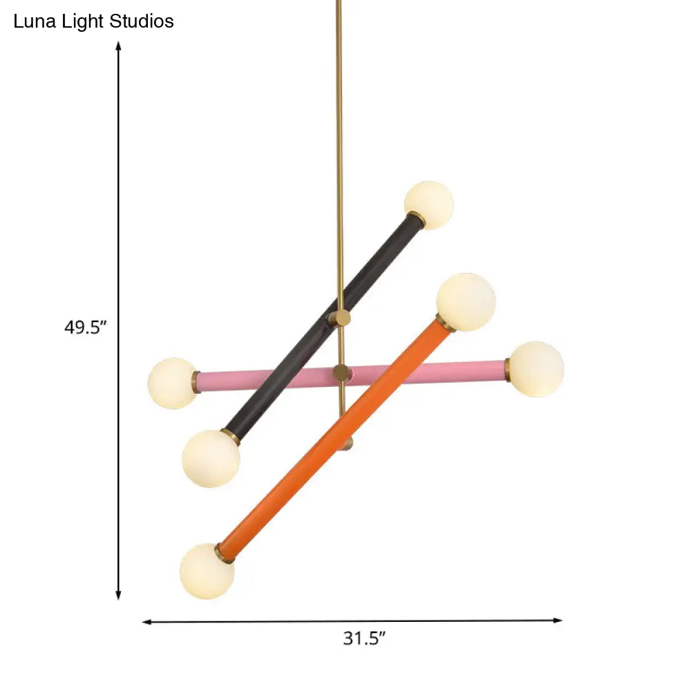 Contemporary Metallic Linear Pendant Chandelier With Led Suspension Light - Black/Pink/Orange 6 Bulb